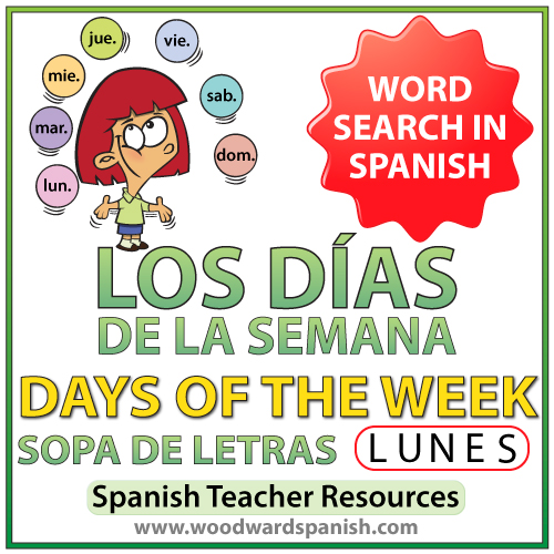 Los D as De La Semana Spanish Days Of The Week Word Search Woodward Spanish