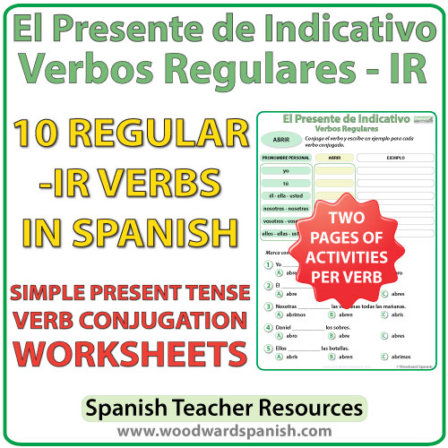 Spanish Present Tense Regular IR Verbs Conjugation Worksheets 