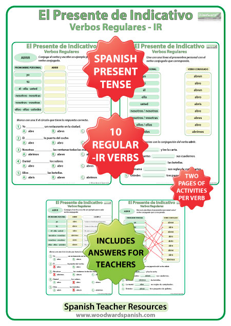 Spanish Present Tense Regular IR Verbs Conjugation Worksheets 