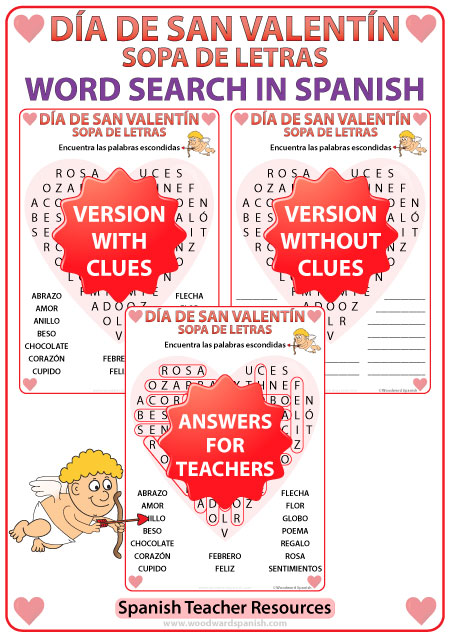 Valentine s Day Word Search In Spanish Sopa De Letras Woodward Spanish