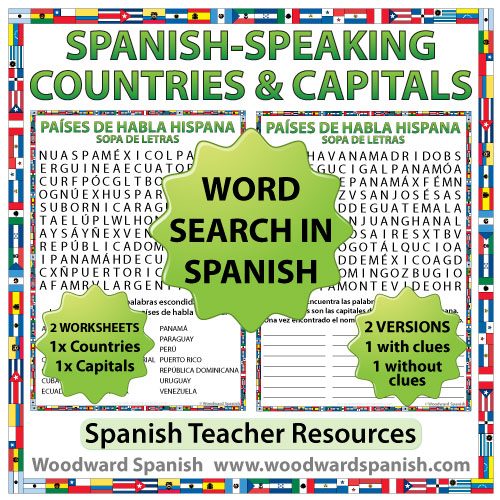 Spanish speaking Countries And Capitals Word Search Sopa De Letras Woodward Spanish