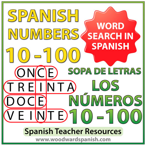 Spanish Numbers 10-100 Word Search - Sopa de letras - Los números