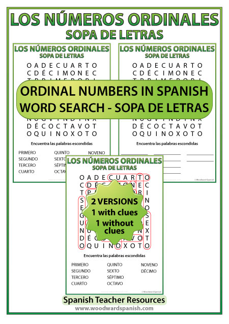 Spanish Ordinal Numbers Word Search Woodward Spanish