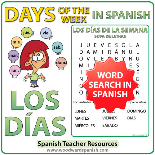 Los D as De La Semana Spanish Days Of The Week Word Search Woodward Spanish