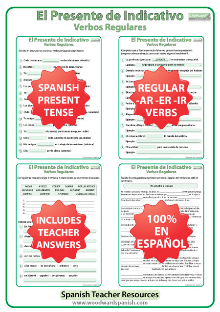 Spanish Present Tense BUNDLE Regular Verbs Conjugation Worksheets 