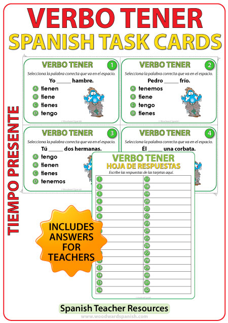 TENER Present Tense Spanish Task Cards Woodward Spanish